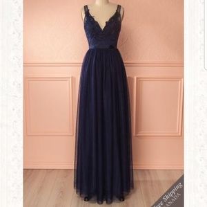 Lace & Tulle Navy Maxi Dress Boutique 1861